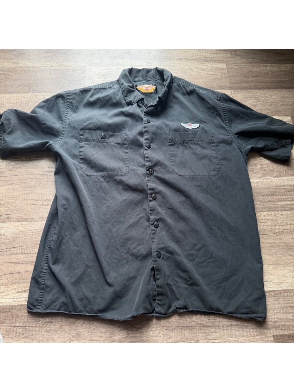 Harley-Davidson Mens Black Button-Up Shirt 100th Anniversary Winged Logo Short S